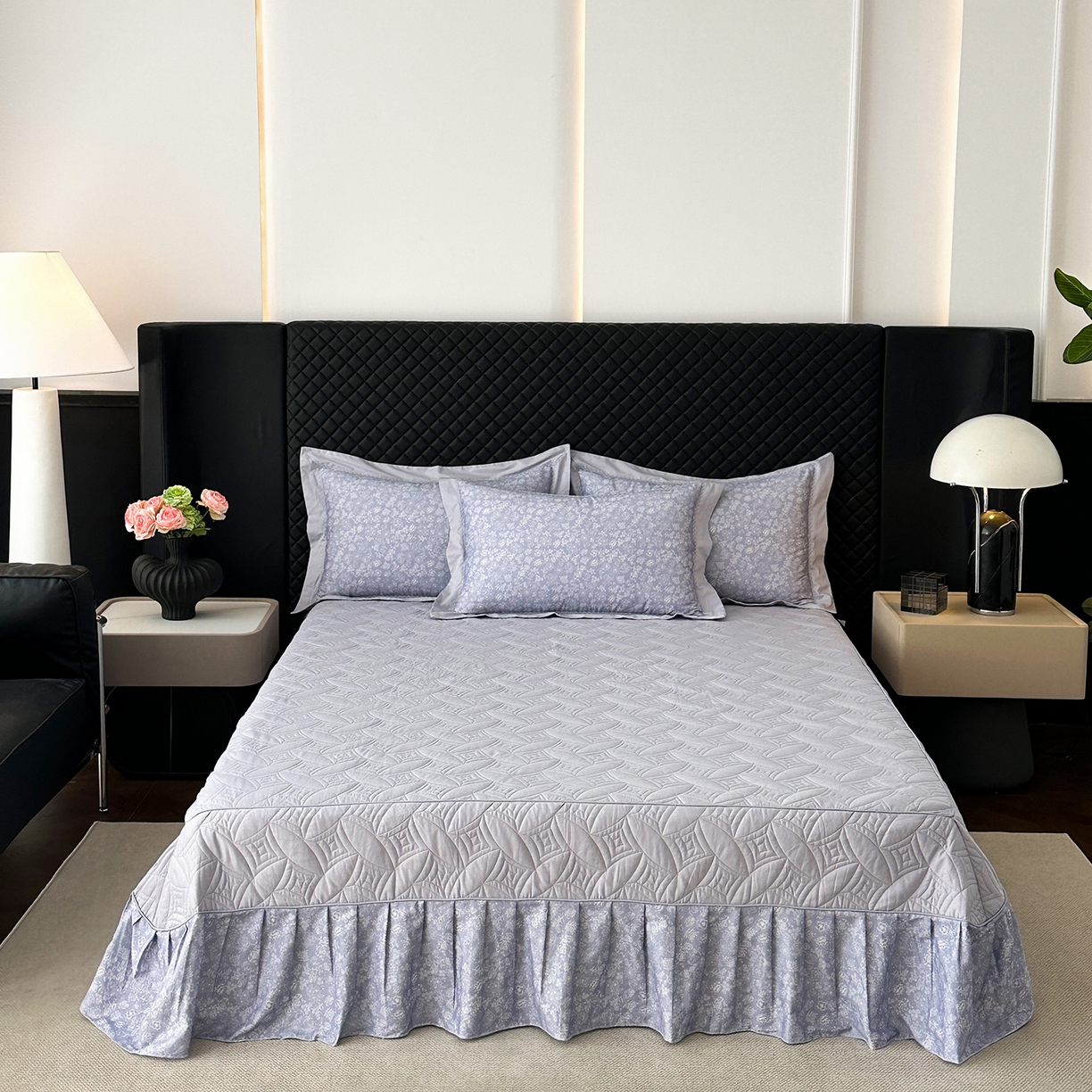 91家纺网 家纺一手货源 找家纺 福丽莱家纺 2025新款高端60纯棉数码印花夹棉床裙四件套 薰衣之恋