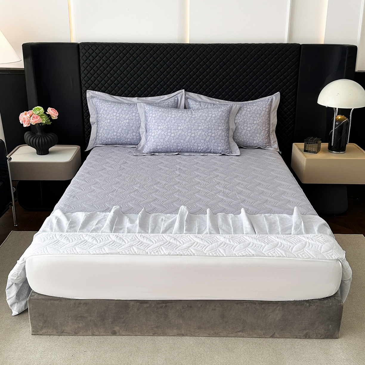 91家纺网 家纺一手货源 找家纺 福丽莱家纺 2025新款高端60纯棉数码印花夹棉床裙四件套 薰衣之恋