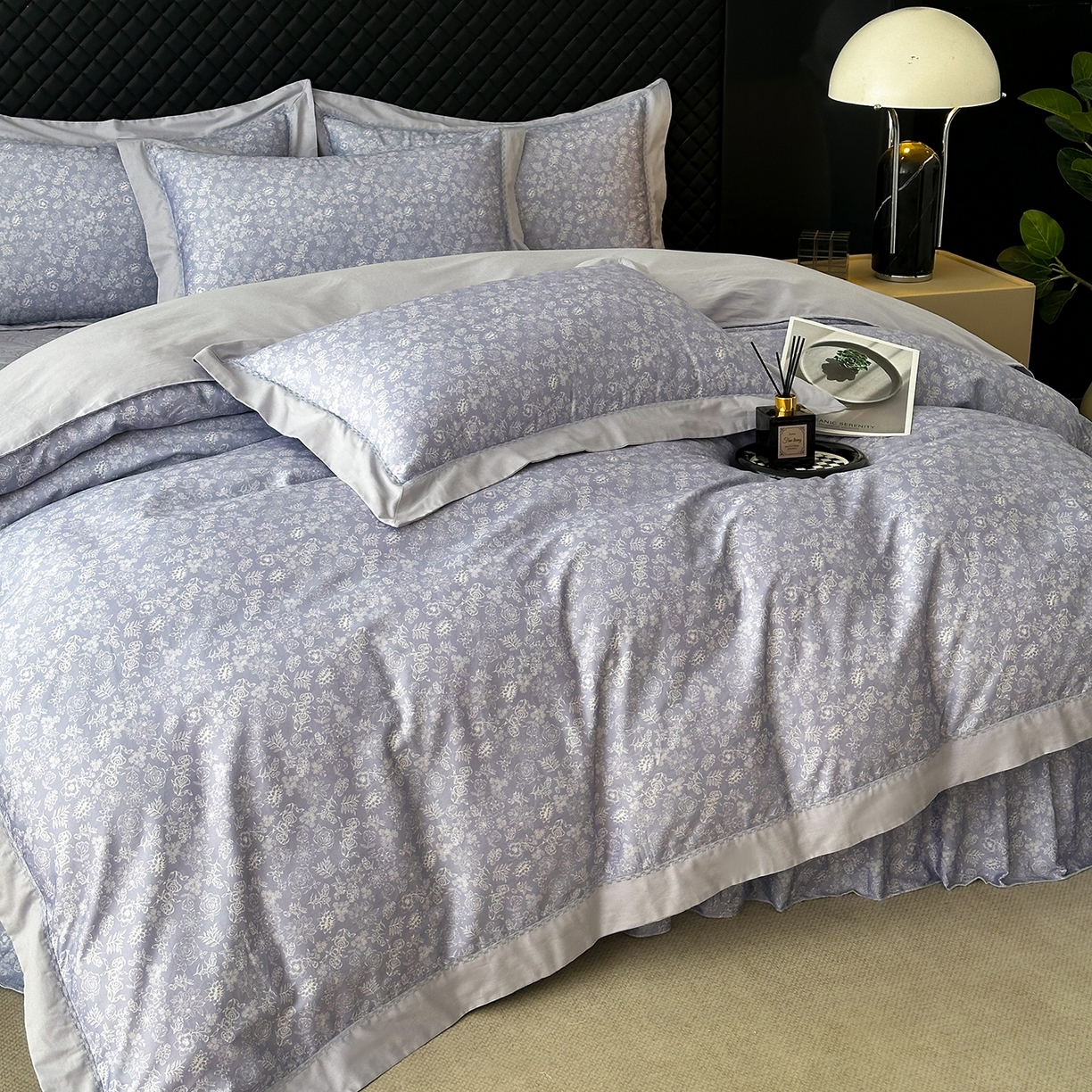 91家纺网 家纺一手货源 找家纺 福丽莱家纺 2025新款高端60纯棉数码印花夹棉床裙四件套 薰衣之恋