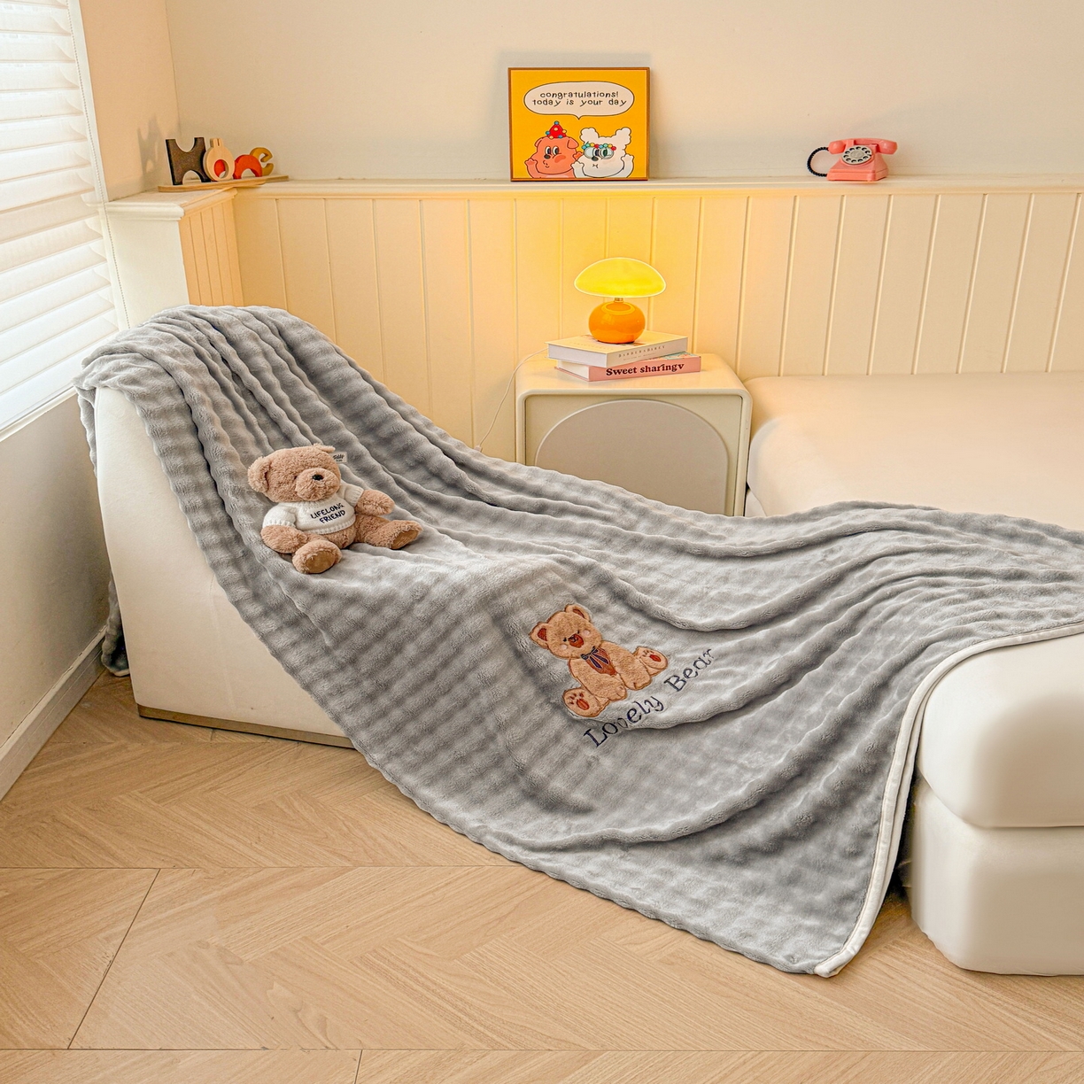 91家纺网 家纺一手货源 找家纺 爱思凯家纺 2025新款加厚泡泡绒纯色单品床单单件床单 松饼熊床单-灰