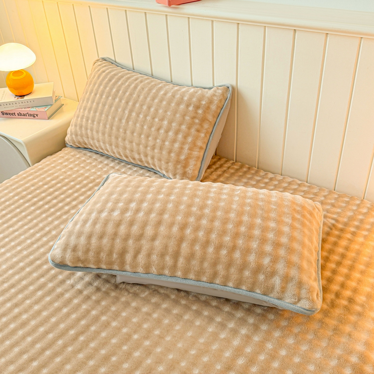 91家纺网 家纺一手货源 找家纺 爱思凯家纺 2025新款加厚泡泡绒纯色单品床单单件床单 松饼熊床单-卡其