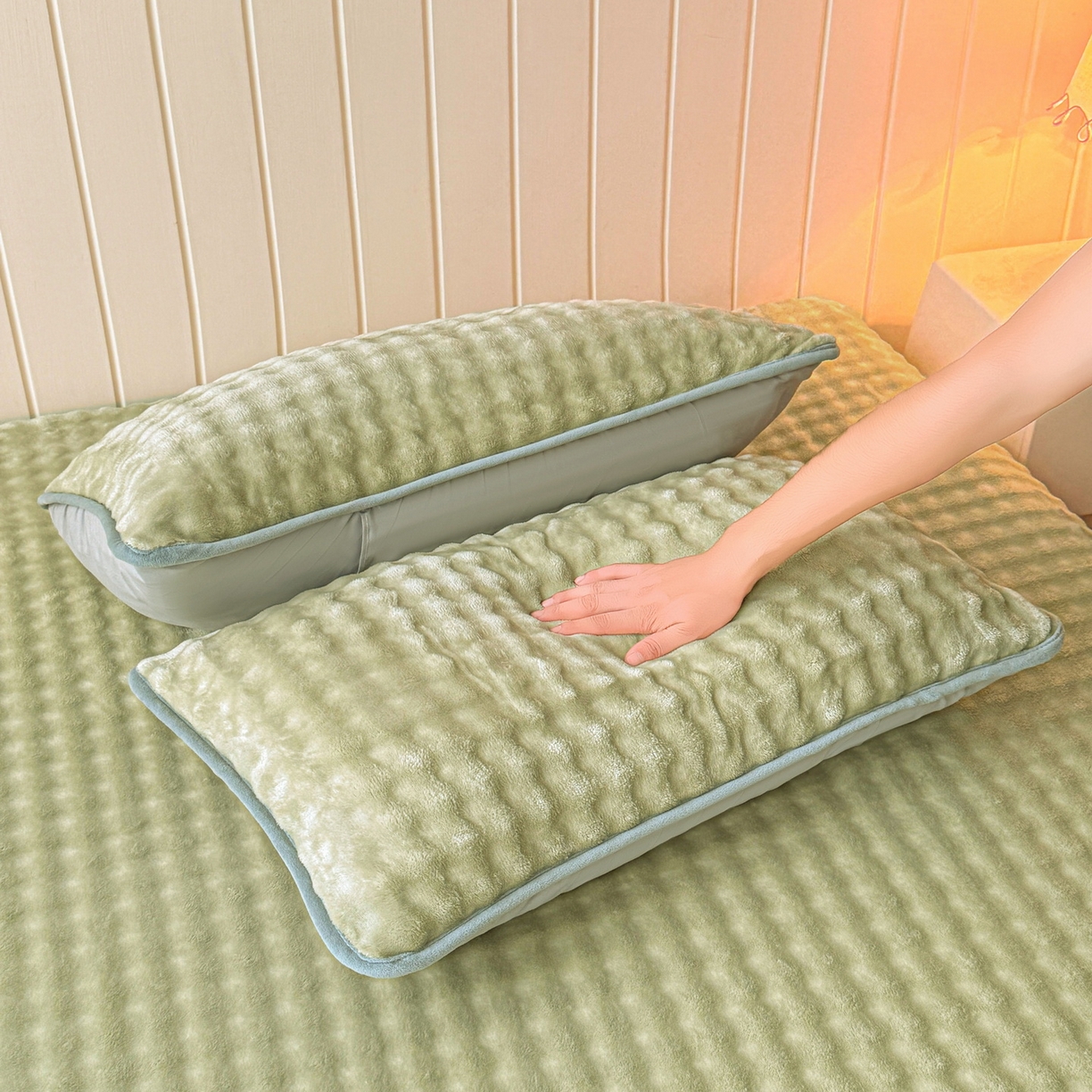 91家纺网 家纺一手货源 找家纺 爱思凯家纺 2025新款加厚泡泡绒纯色单品床单单件床单 松饼熊床单-绿