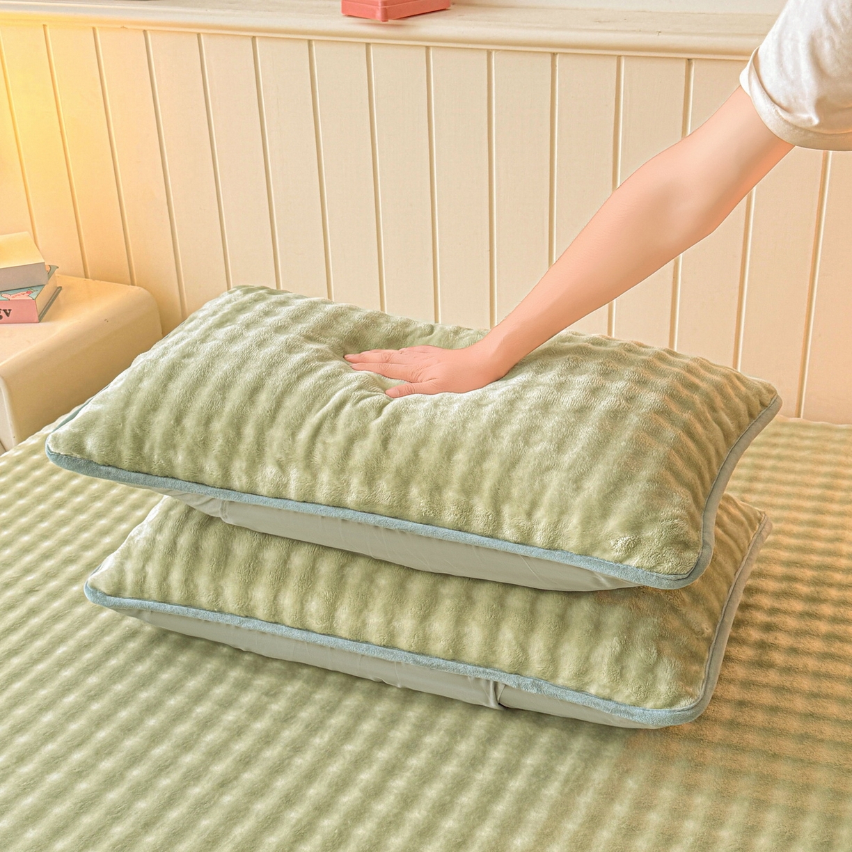 91家纺网 家纺一手货源 找家纺 爱思凯家纺 2025新款加厚泡泡绒纯色单品床单单件床单 松饼熊床单-绿