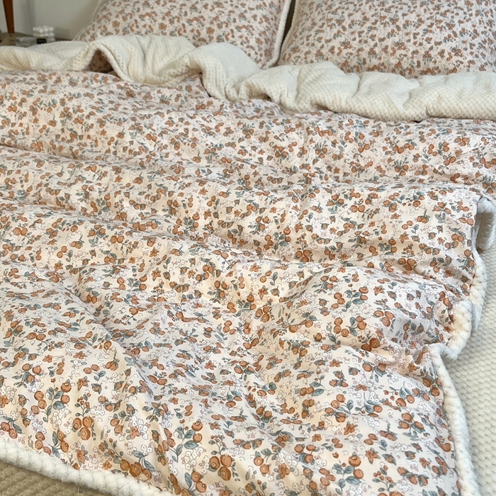 91家纺网 家纺一手货源 找家纺 荣轩 2025秋冬必备新品棉加绒华夫格提花绒工艺款四件套（铺床版）秋日花园