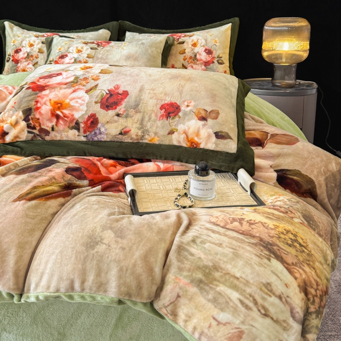 91家纺网 家纺一手货源 找家纺 诺梵家纺 2025新款暗合大版数码印花四件套秋野