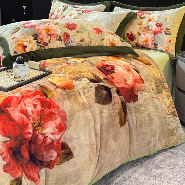 91家纺网 家纺一手货源 找家纺 诺梵家纺 2025新款暗合大版数码印花四件套秋野