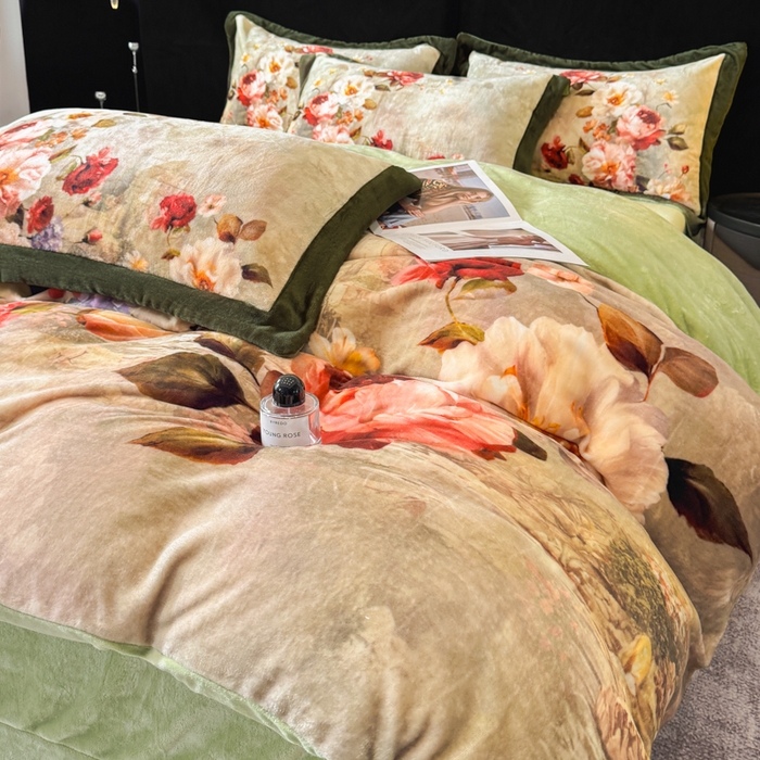 91家纺网 家纺一手货源 找家纺 诺梵家纺 2025新款暗合大版数码印花四件套秋野