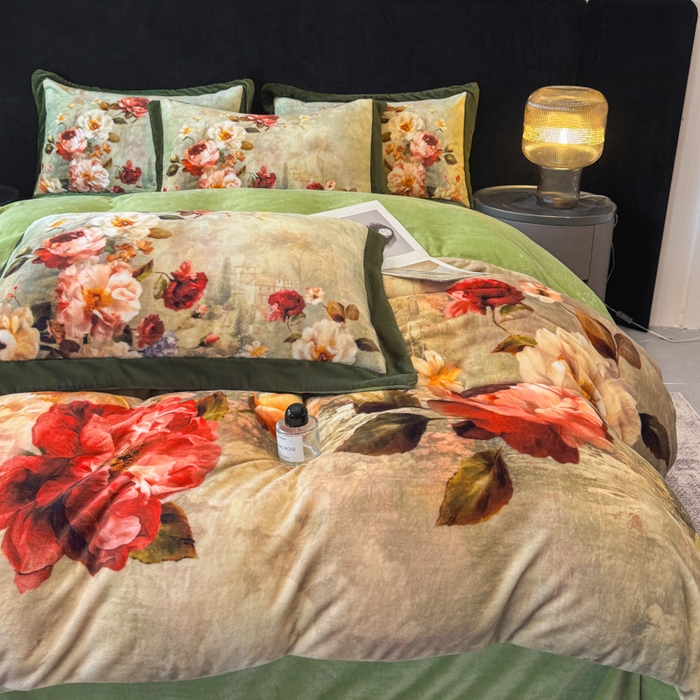 91家纺网 家纺一手货源 找家纺 诺梵家纺 2025新款暗合大版数码印花四件套秋野