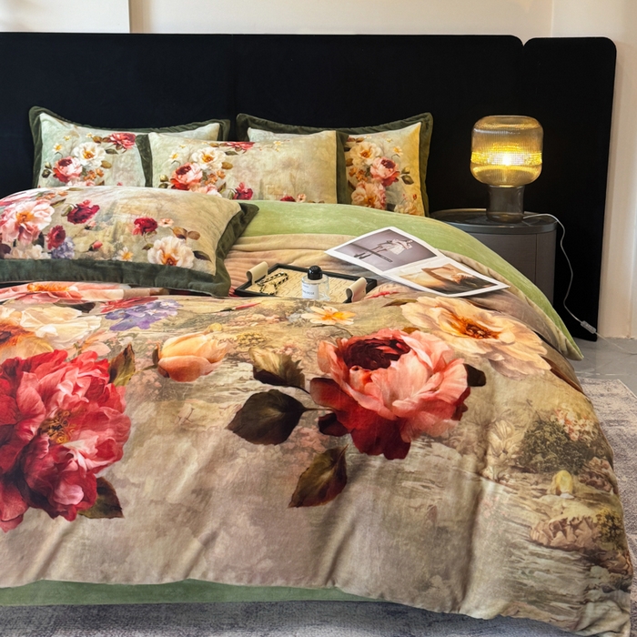 91家纺网 家纺一手货源 找家纺 诺梵家纺 2025新款暗合大版数码印花四件套秋野