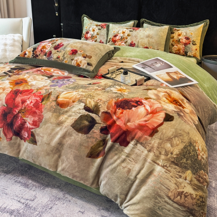 91家纺网 家纺一手货源 找家纺 诺梵家纺 2025新款暗合大版数码印花四件套秋野