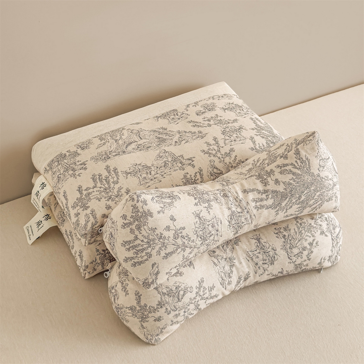 麦肯锡 2025新款棉麻古朴三角牵引荞麦枕  枕头枕芯 梦想庄园灰/只