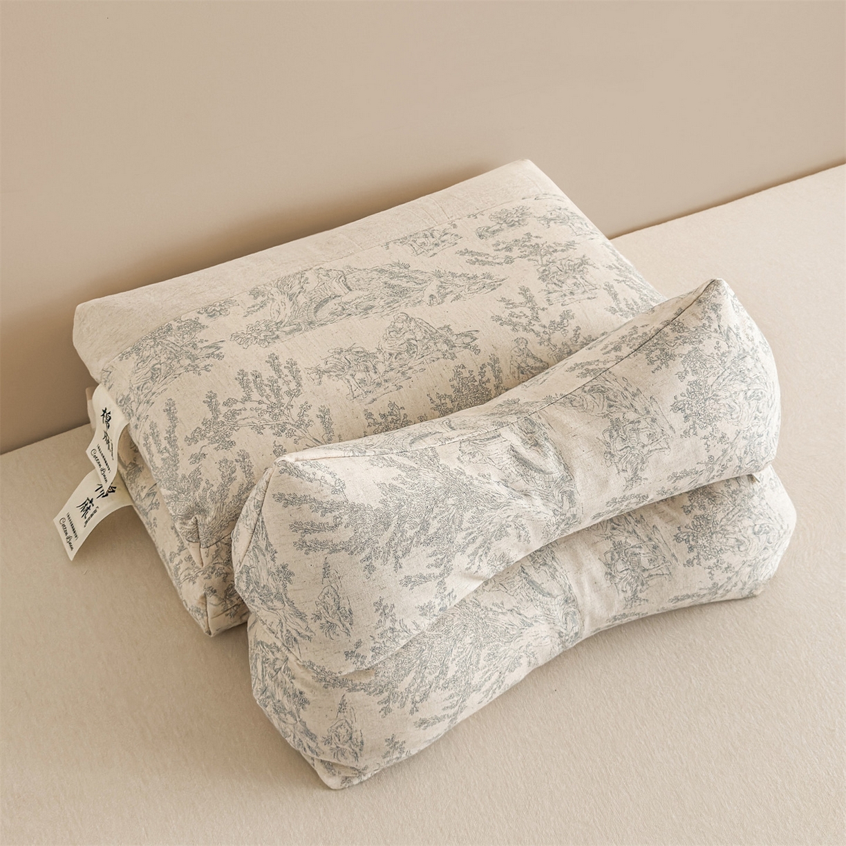 麦肯锡 2025新款棉麻古朴三角牵引荞麦枕  枕头枕芯 梦想庄园蓝/对