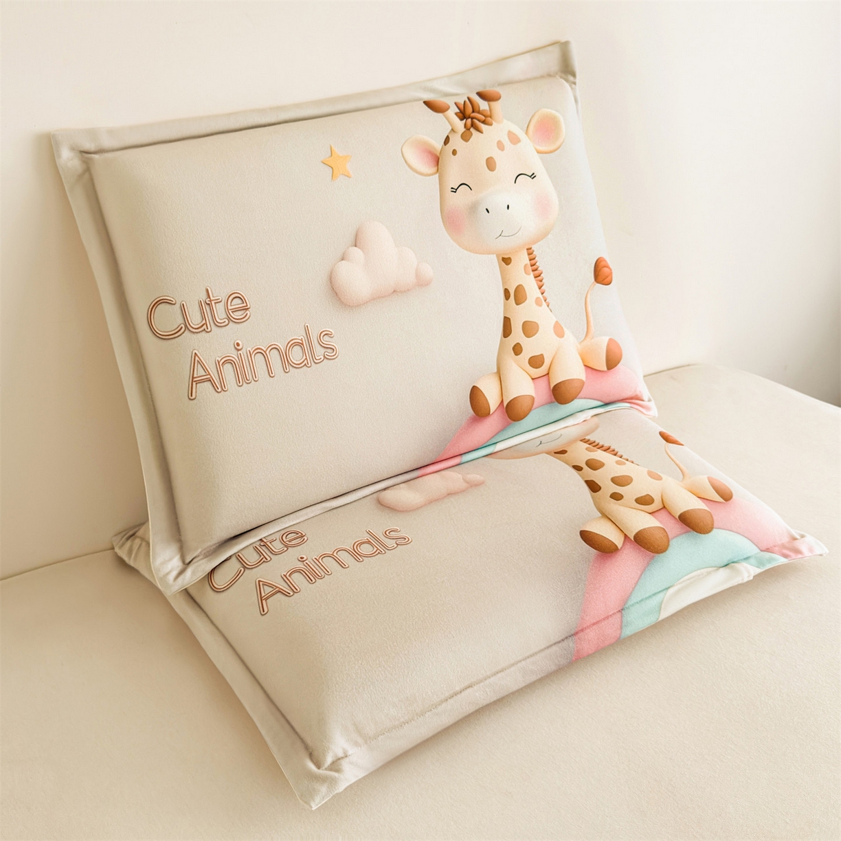 91家纺网 家纺一手货源 找家纺 麦肯锡 2025新款卡通记忆棉枕  枕头枕芯 彩虹长颈鹿/只