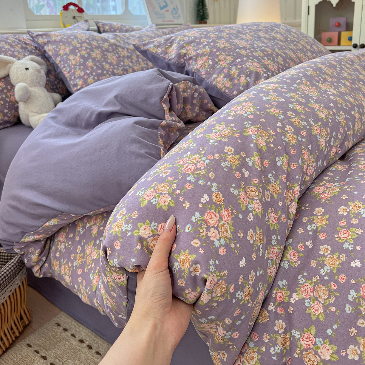 91家纺网 家纺一手货源 找家纺 （总）凯洛奇 2026新款A类仿棉四件套古法水洗棉小清新印花四件套单被套系列