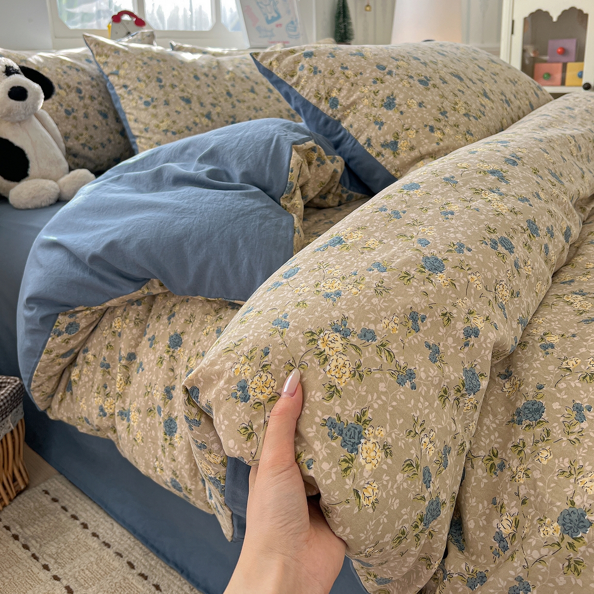 91家纺网 家纺一手货源 找家纺 （总）凯洛奇 2026新款A类仿棉四件套古法水洗棉小清新印花四件套单被套系列