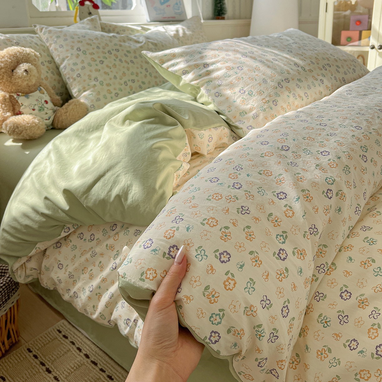 91家纺网 家纺一手货源 找家纺 （总）凯洛奇 2026新款A类仿棉四件套古法水洗棉小清新印花四件套单被套系列