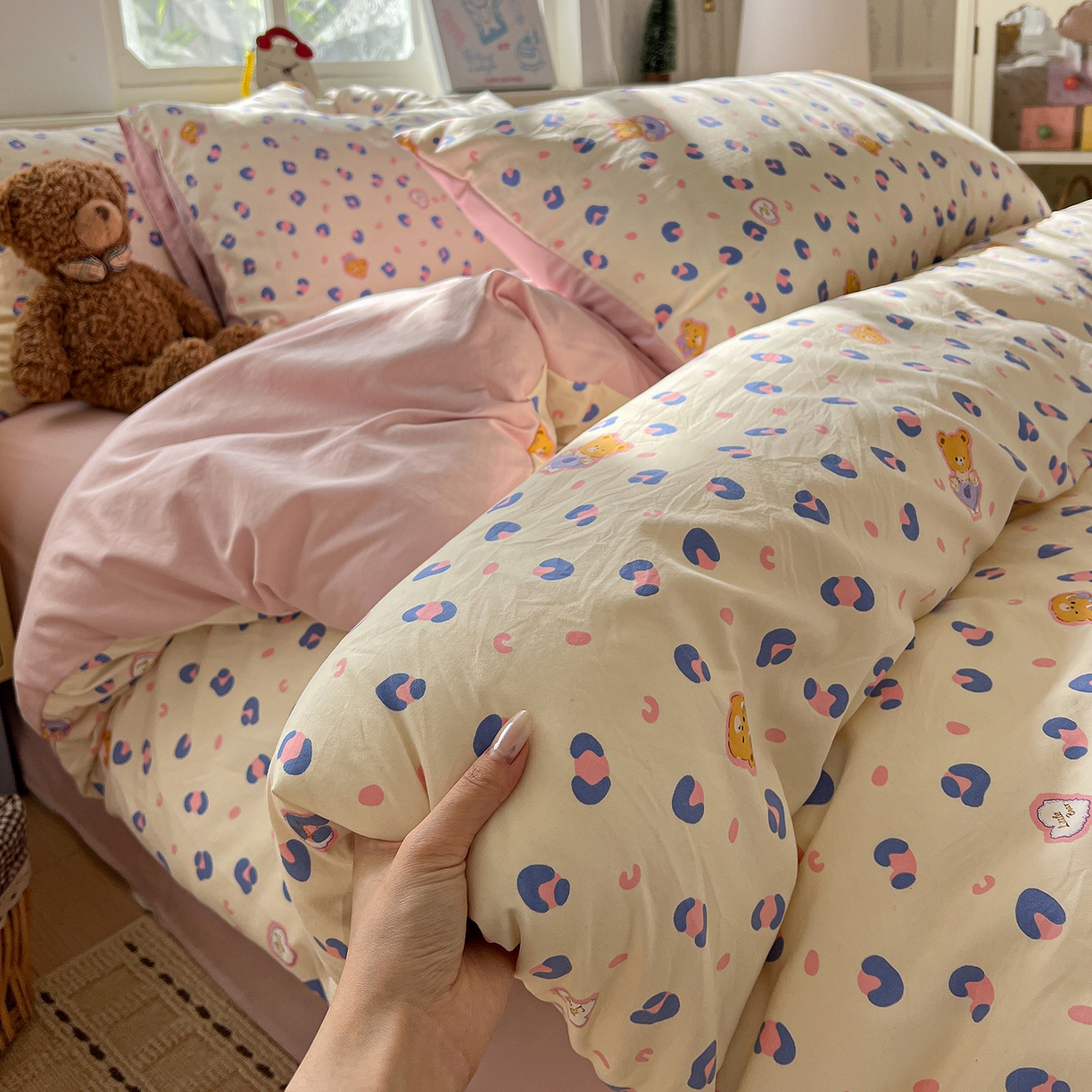 91家纺网 家纺一手货源 找家纺 （总）凯洛奇 2026新款A类仿棉四件套古法水洗棉小清新印花四件套单被套系列