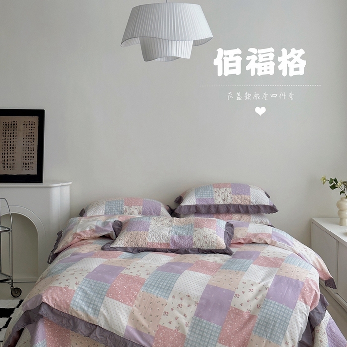 91家纺网 家纺一手货源 找家纺 （总）佰织鑫家居 2025新款全棉法式砂洗棉花床盖款被套四件套