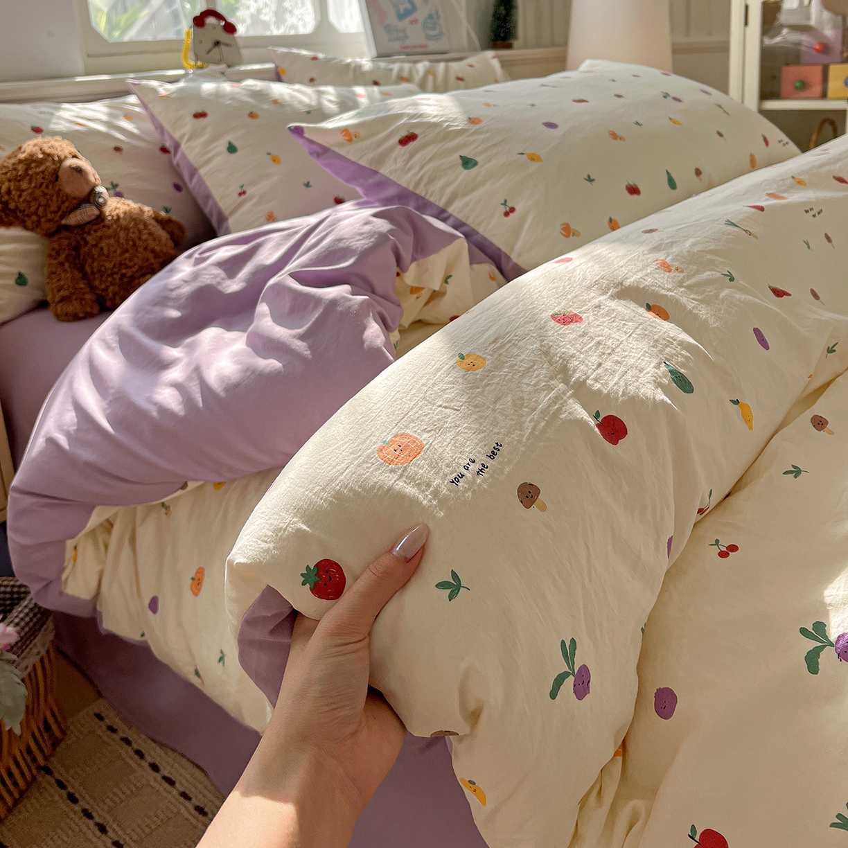 91家纺网 家纺一手货源 找家纺 （总）凯洛奇 2026新款A类仿棉四件套古法水洗棉小清新印花四件套单被套系列