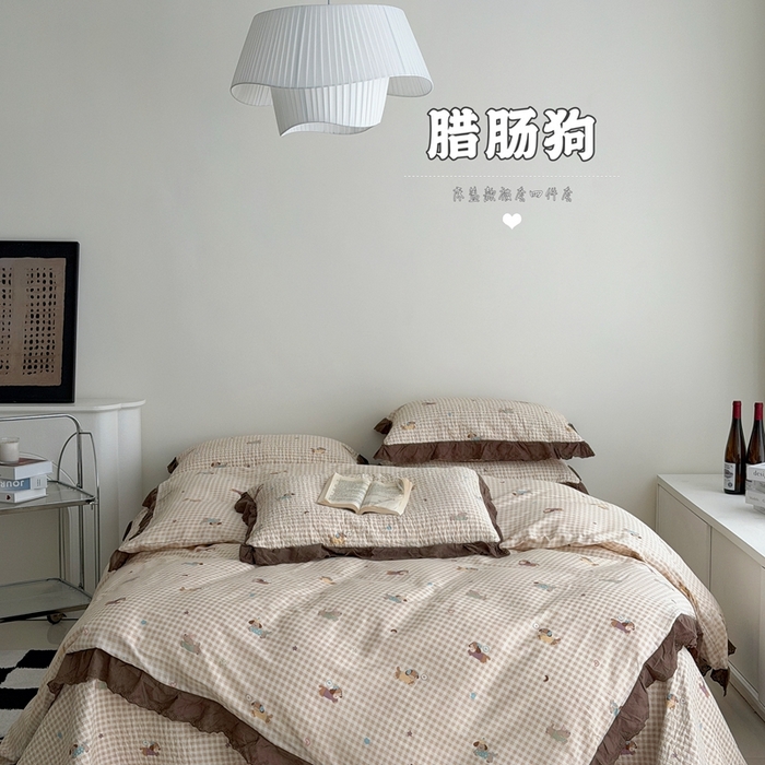 91家纺网 家纺一手货源 找家纺 （总）佰织鑫家居 2025新款全棉法式砂洗棉花床盖款被套四件套