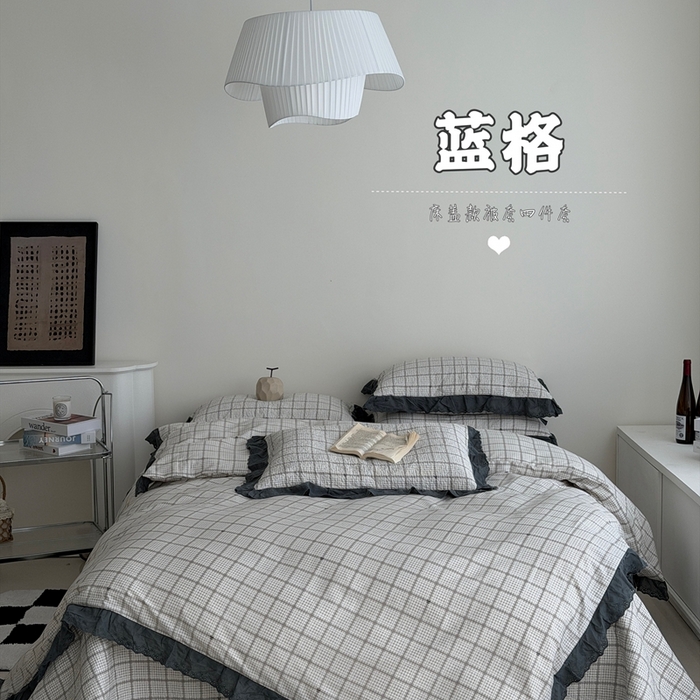 91家纺网 家纺一手货源 找家纺 （总）佰织鑫家居 2025新款全棉法式砂洗棉花床盖款被套四件套