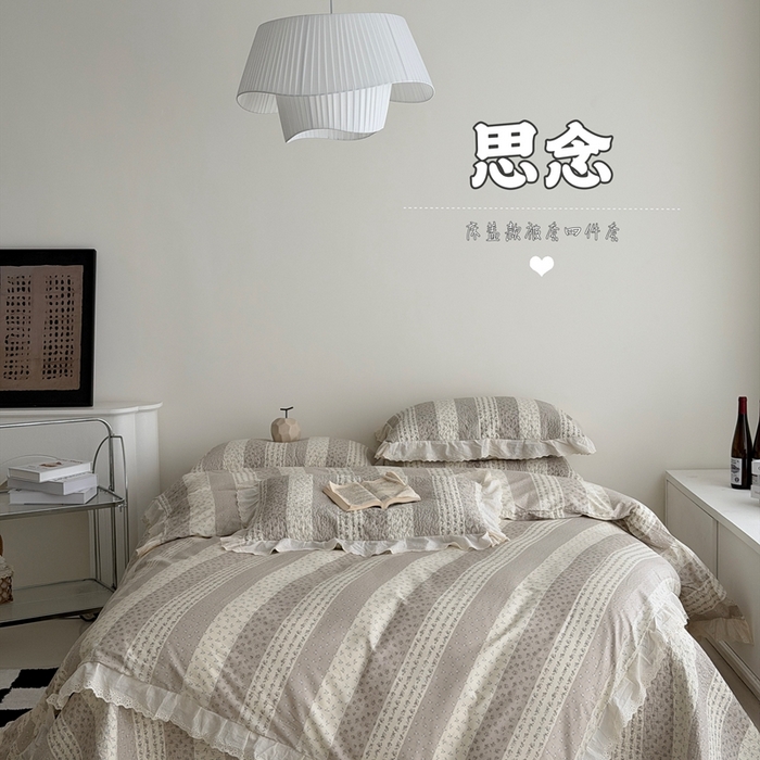 91家纺网 家纺一手货源 找家纺 （总）佰织鑫家居 2025新款全棉法式砂洗棉花床盖款被套四件套