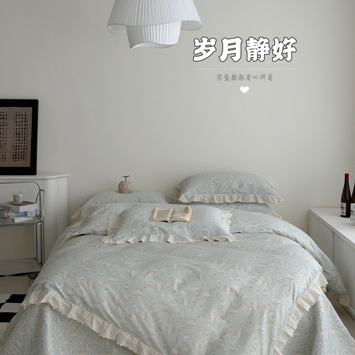 91家纺网 家纺一手货源 找家纺 （总）佰织鑫家居 2025新款全棉法式砂洗棉花床盖款被套四件套