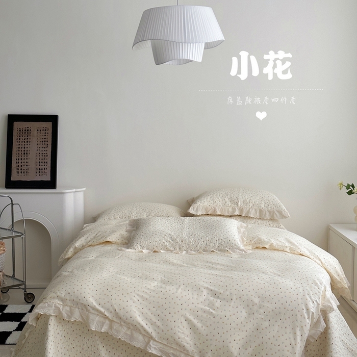 91家纺网 家纺一手货源 找家纺 佰织鑫家居 2025新款全棉法式砂洗棉花床盖款被套四件套小花