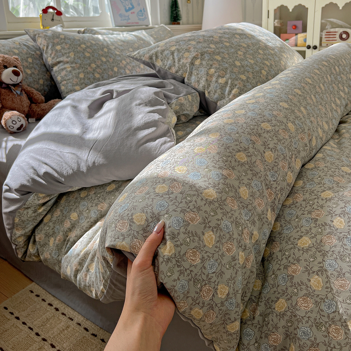 91家纺网 家纺一手货源 找家纺 （总）凯洛奇 2026新款A类仿棉四件套古法水洗棉小清新印花四件套单被套系列