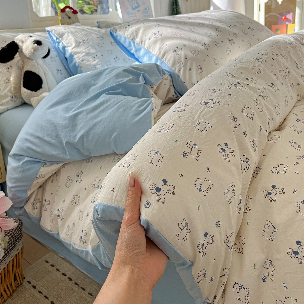 91家纺网 家纺一手货源 找家纺 （总）凯洛奇 2026新款A类仿棉四件套古法水洗棉小清新印花四件套单被套系列