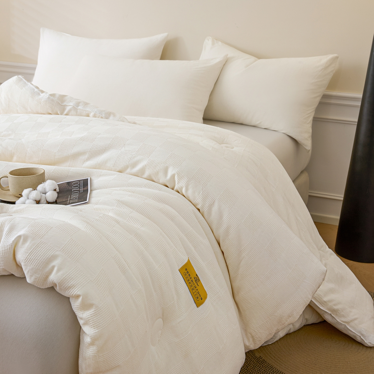 91家纺网 家纺一手货源 找家纺 恒科家纺 2025新款100%全棉提花李官奇大豆纤维大豆被被子被芯 本白云华格