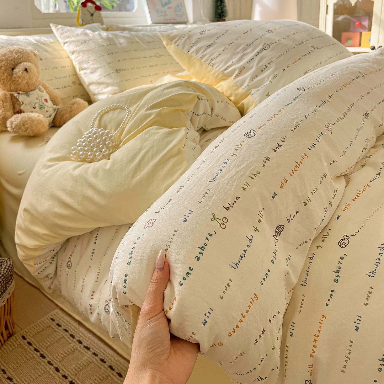 91家纺网 家纺一手货源 找家纺 （总）凯洛奇 2026新款A类仿棉四件套古法水洗棉小清新印花四件套单被套系列