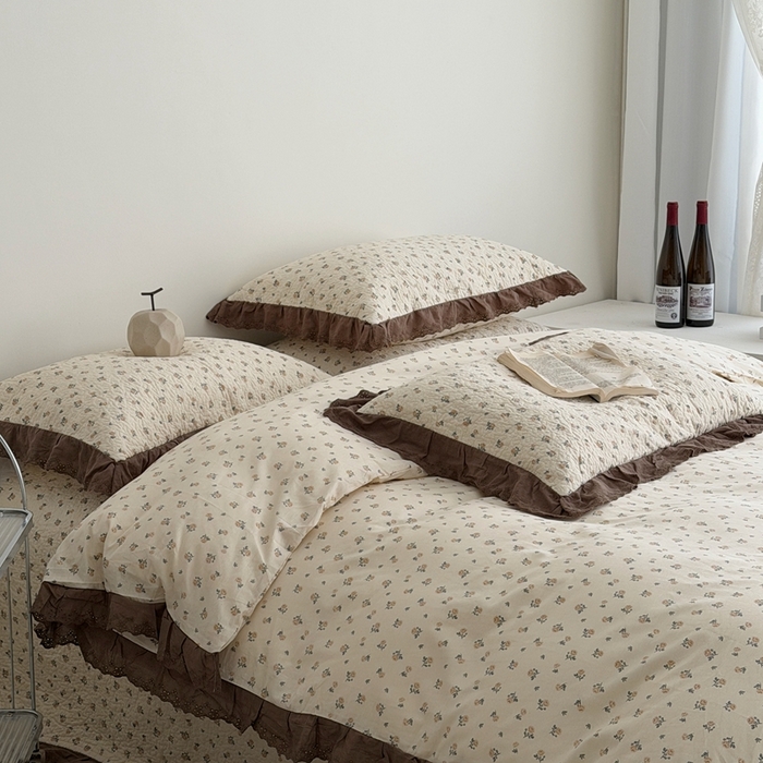 91家纺网 家纺一手货源 找家纺 佰织鑫家居 2025新款全棉法式砂洗棉花床盖款被套四件套艾莎