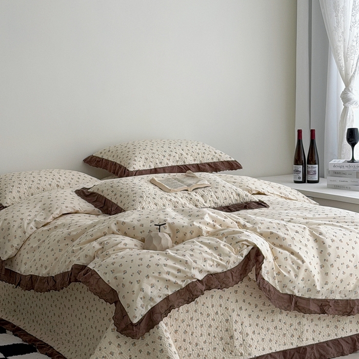 91家纺网 家纺一手货源 找家纺 佰织鑫家居 2025新款全棉法式砂洗棉花床盖款被套四件套艾莎