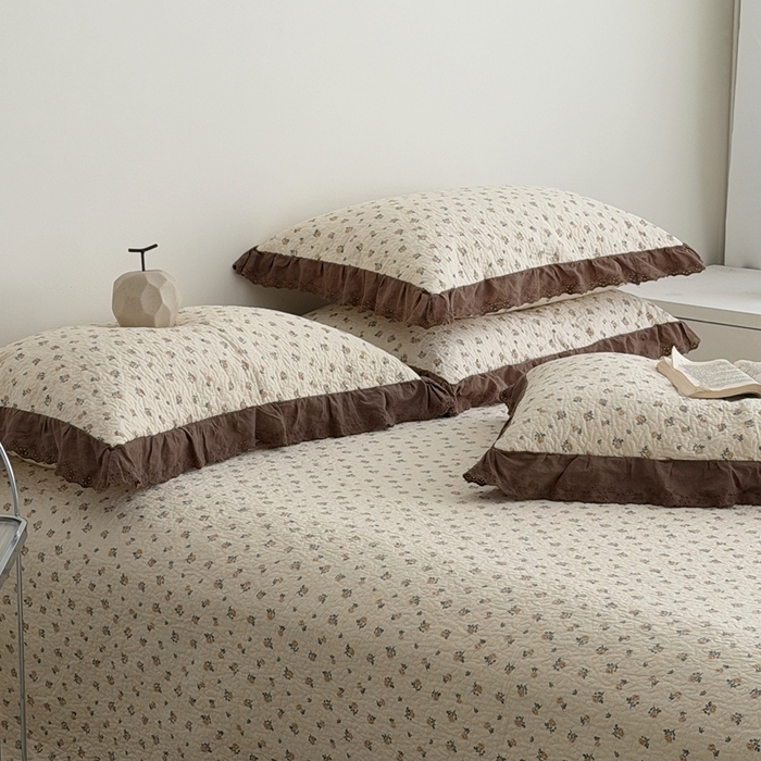 91家纺网 家纺一手货源 找家纺 佰织鑫家居 2025新款全棉法式砂洗棉花床盖款被套四件套艾莎