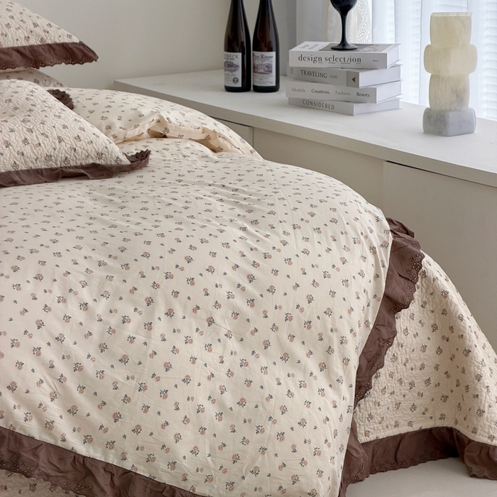 91家纺网 家纺一手货源 找家纺 佰织鑫家居 2025新款全棉法式砂洗棉花床盖款被套四件套艾莎