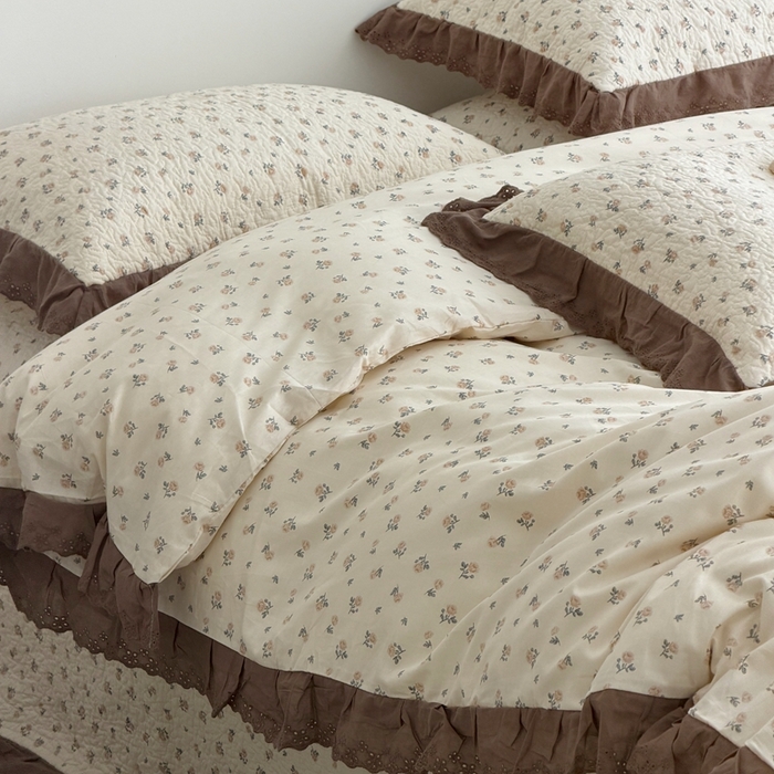 91家纺网 家纺一手货源 找家纺 佰织鑫家居 2025新款全棉法式砂洗棉花床盖款被套四件套艾莎