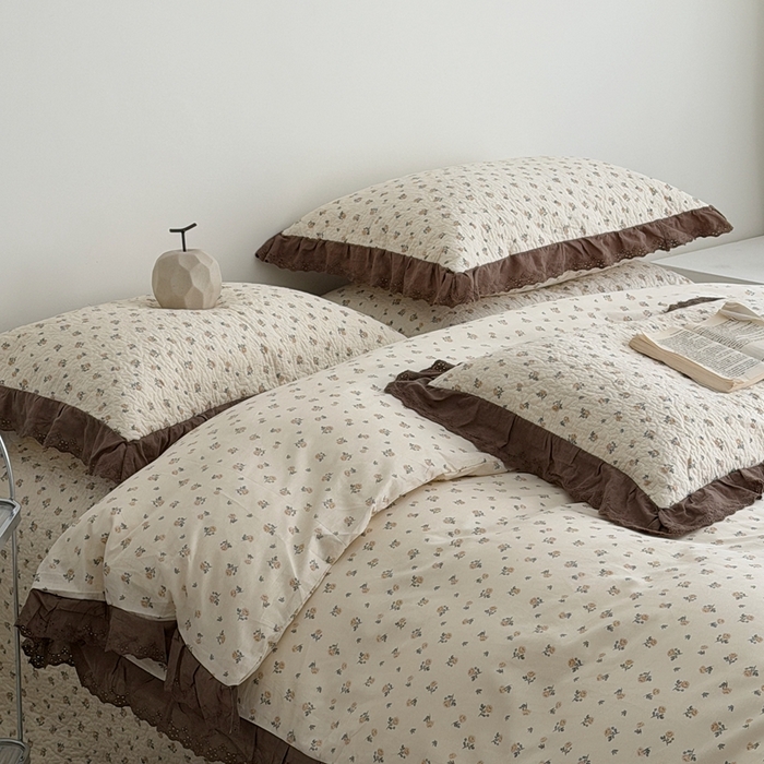 91家纺网 家纺一手货源 找家纺 佰织鑫家居 2025新款全棉法式砂洗棉花床盖款被套四件套艾莎