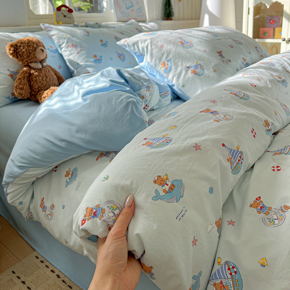 91家纺网 家纺一手货源 找家纺 （总）凯洛奇 2026新款A类仿棉四件套古法水洗棉小清新印花四件套单被套系列