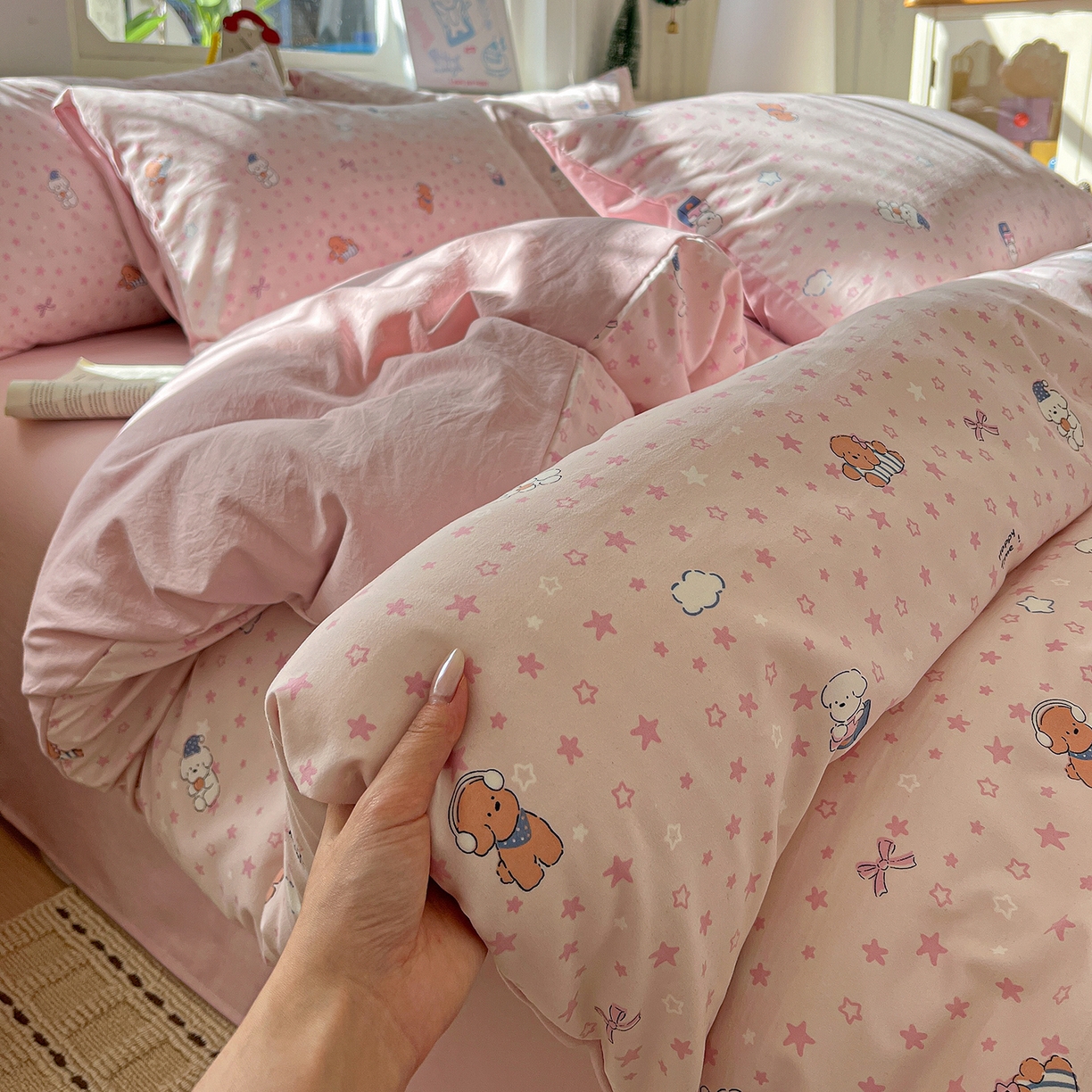 91家纺网 家纺一手货源 找家纺 （总）凯洛奇 2026新款A类仿棉四件套古法水洗棉小清新印花四件套单被套系列