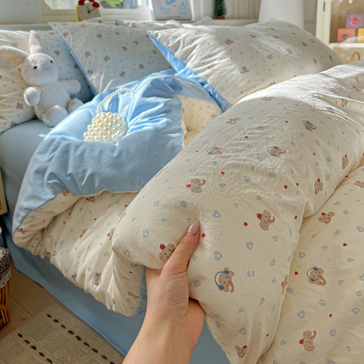 91家纺网 家纺一手货源 找家纺 （总）凯洛奇 2026新款A类仿棉四件套古法水洗棉小清新印花四件套单被套系列