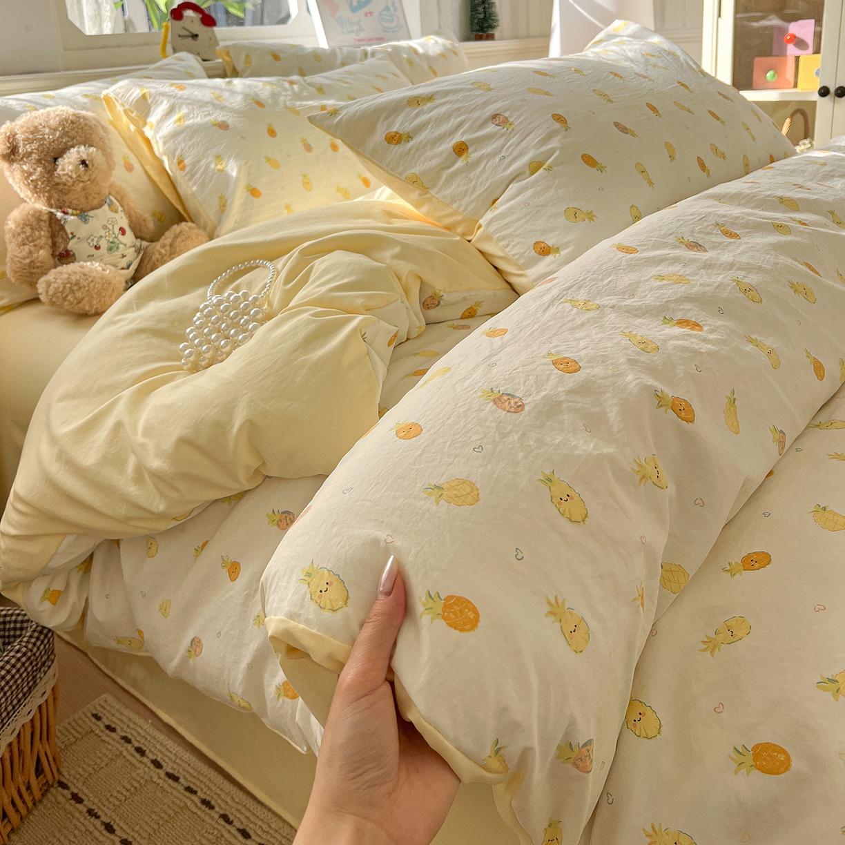 91家纺网 家纺一手货源 找家纺 （总）凯洛奇 2026新款A类仿棉四件套古法水洗棉小清新印花四件套单被套系列