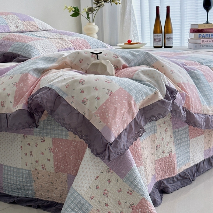 91家纺网 家纺一手货源 找家纺 佰织鑫家居 2025新款全棉法式砂洗棉花床盖款被套四件套佰福格