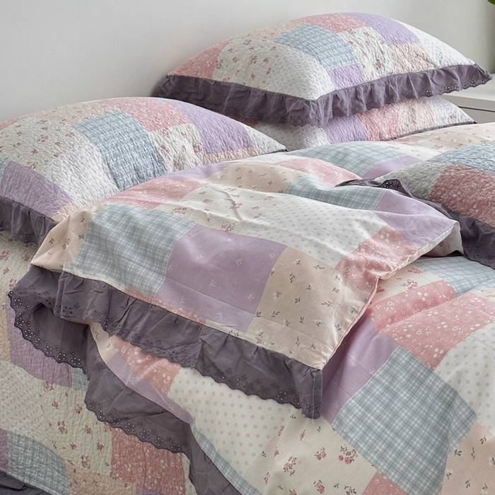 91家纺网 家纺一手货源 找家纺 佰织鑫家居 2025新款全棉法式砂洗棉花床盖款被套四件套佰福格