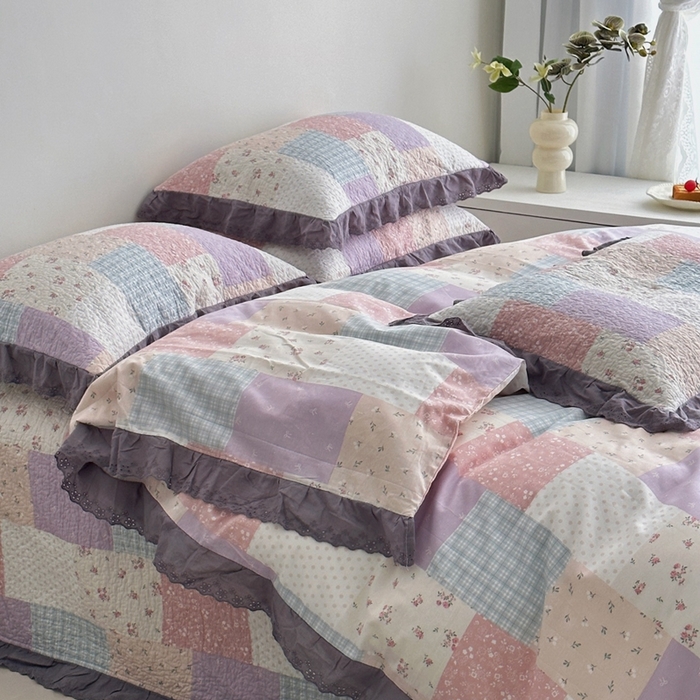 91家纺网 家纺一手货源 找家纺 佰织鑫家居 2025新款全棉法式砂洗棉花床盖款被套四件套佰福格