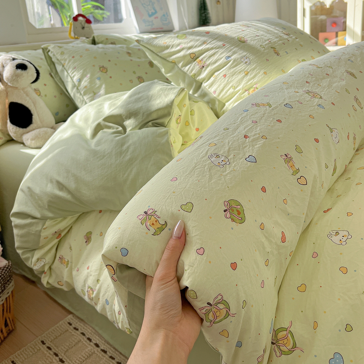 91家纺网 家纺一手货源 找家纺 （总）凯洛奇 2026新款A类仿棉四件套古法水洗棉小清新印花四件套单被套系列