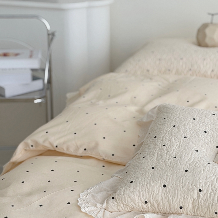 91家纺网 家纺一手货源 找家纺 佰织鑫家居 2025新款全棉法式砂洗棉花床盖款被套四件套波点