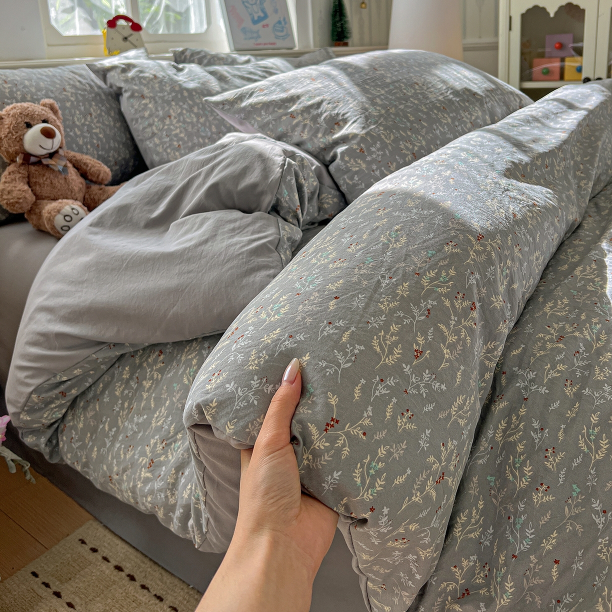 91家纺网 家纺一手货源 找家纺 （总）凯洛奇 2026新款A类仿棉四件套古法水洗棉小清新印花四件套单被套系列