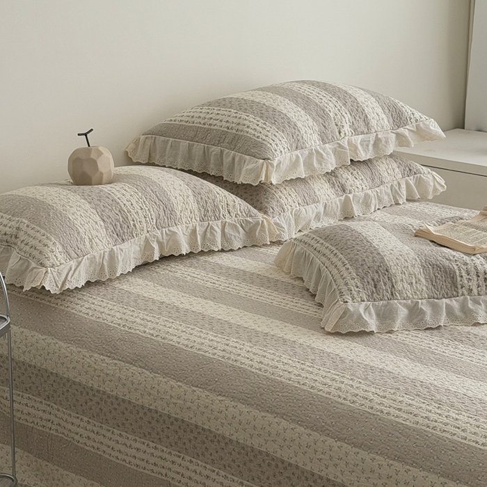 91家纺网 家纺一手货源 找家纺 佰织鑫家居 2025新款全棉法式砂洗棉花床盖款被套四件套思念