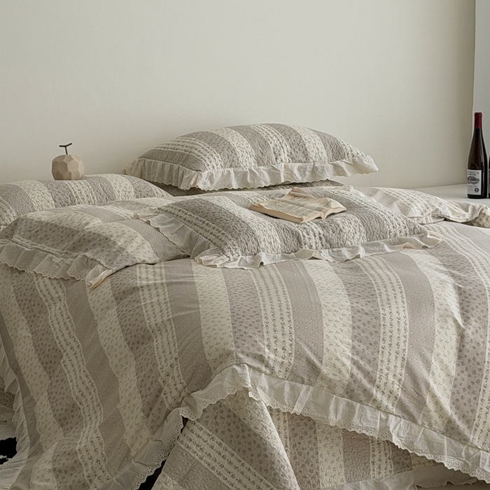 91家纺网 家纺一手货源 找家纺 佰织鑫家居 2025新款全棉法式砂洗棉花床盖款被套四件套思念